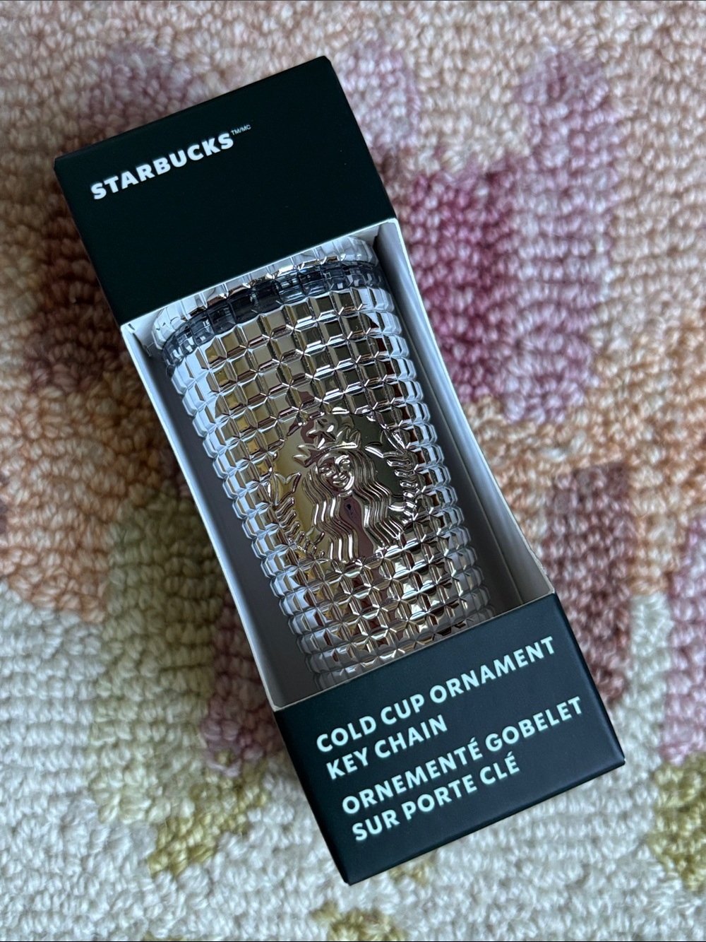 Starbucks Silver Sparkle Disco Mirror Ball Cold Cup Ornament Key Chain NWT
